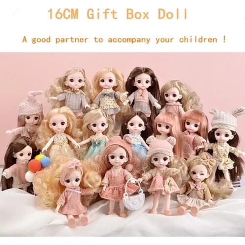 New 13 Movable Joint BJD Doll Cute Face 16 Cm Doll 3D Big Eyes Baby Girl Dress Up Fashion Clothes Girl Toy Boxed Birthday Gift