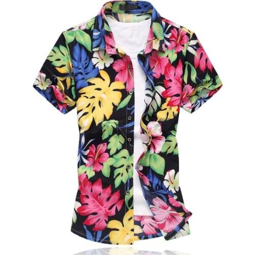 2021 New Summer Fashion Casual Mens Short-sleeved Floral Shirt High Quality Hawaiian Vacation Shirt Flower Mens