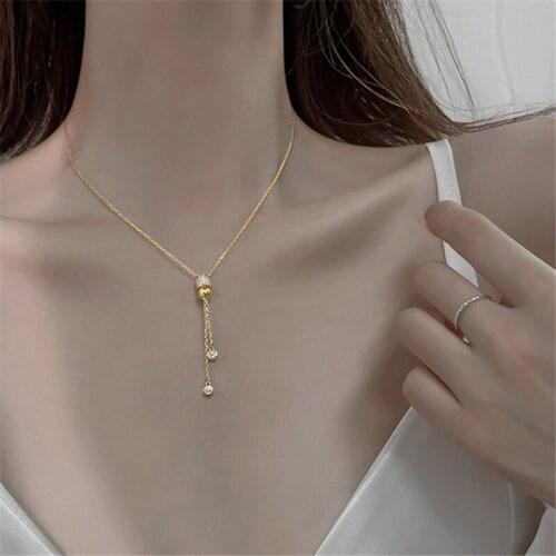 925 Sterling Silver Tassel Zircon Bead Charm Pendent Necklace For Women Party Jewelry Choker Collar dz154