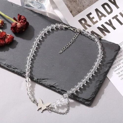 Unique Transparent Round Beads Chain Butterfly Necklace Choker Short Chocker Neckless Layered Neck Jewelry for Women Ladies