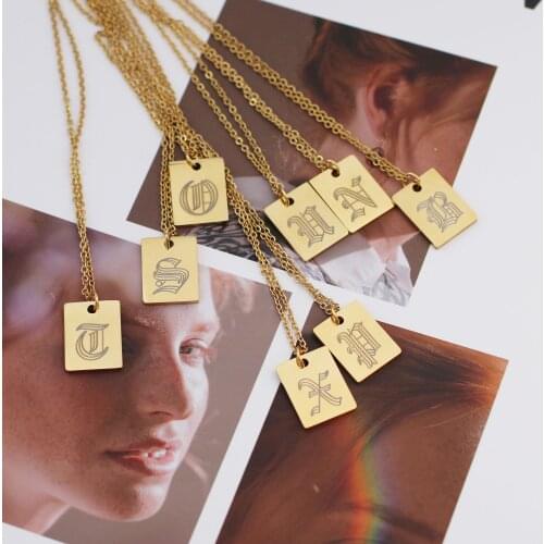 Stainless Steel Initials Pendant Letter Name Necklace For Women Men Gold Metal Square Alphabet Charm Choker Collier Femme