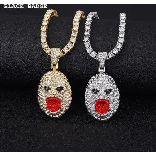 Men Women Hip Hop Movie Clown Pendant Necklace With 4mm Tennis Chain Iced Out Bling HipHop Necklaces Male Charm Jewelry