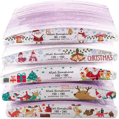 5 Pcs Professional 80 100 120 150 180 240 Grit Nail Files Christmas Santa Manicure Accessories ToolsNails Buffer Files Set