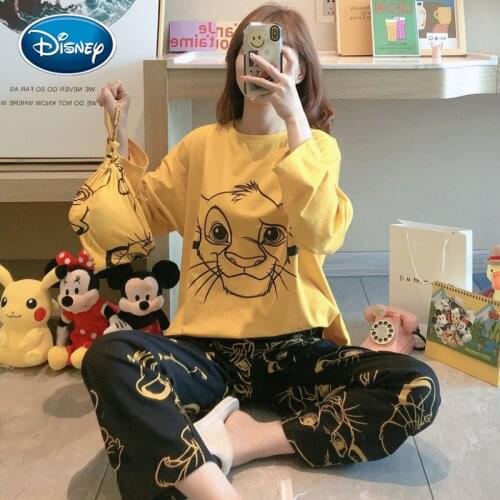 Mickey Minnie the Lion King print girl long-sleeved pajamas autumn cute loose long-sleeved trousers pajamas home service suit