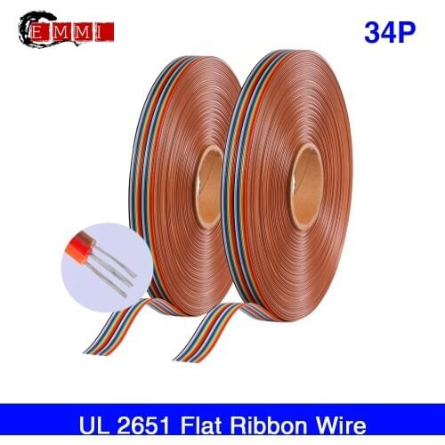 61 meters PVC material Tinned copper pitch 1.27mm 34Pin DuPont Cable Rainbow color Flat wire cable for LED display