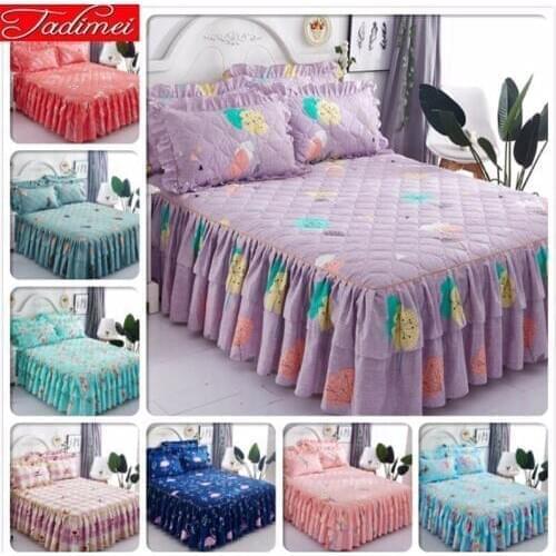 Adult Kids Thick Quilted Double Lance Bed Skirt Soft Cotton Sheet Cover Linen Single Twin Full Queen King Size Bedspread 150x200
