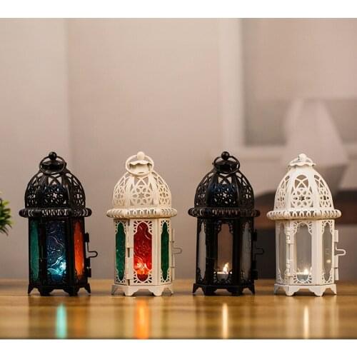Moroccan Glass Candle Holder Metal Wind Lamp Creative Aromatherapy Candle Cup Wrought Iron Decorations Home Decoration