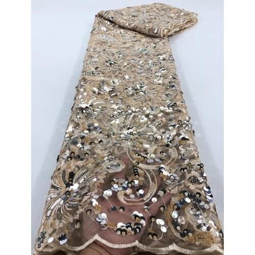 2020 Latest African Lace High Quality African French net Tulle Lace Fabric with Sequins embroidery For African Wedding