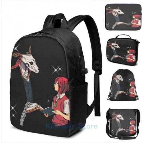 Funny Graphic print The Ancient Magus Bride USB Charge Backpack men School bags Women bag Travel laptop bag