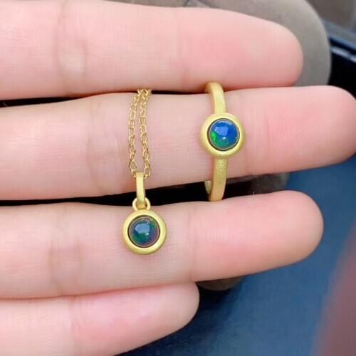 The Best engagement Gift Opal jewelry set Natural Real Opal 925 sterling silver 1pc pendant,1pc ring