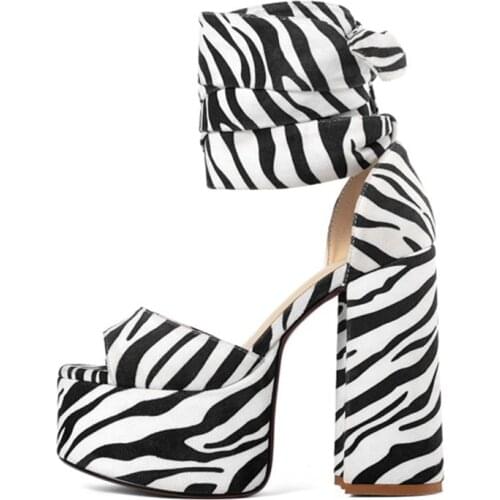 Leopard Zebra Platform Sandals Ankle Strap Thick Bottom Gladiator Sandals Women Sexy Girl Open Toe Casual Party Clubwear Sandals