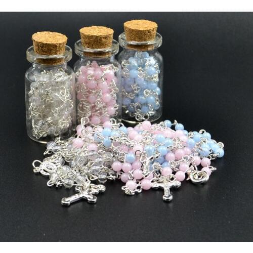 Glass Bottle Rosary Beads INRI JESUS Cross Pendant Necklace Catholic Fashion Religious jewelry