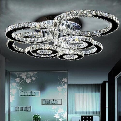 Led ceiling lamp modern simple bedroom lights stainless steel wire cut led living room crystal ceiling lamp crystal chandelier