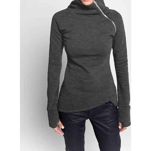 Jocoo Jolee Spring Autumn Casual Solid Hoodies Women Long Sleeve Turtleneck Zipper Sweatshirts Female Irregular Tops 2020