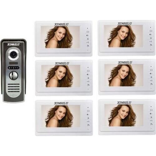 XINSILU Hot sale 4-wired night vision 7inch high resolution video door phone for villa 1 camera + 6 monitors