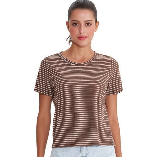 Cotton linen short sleeve striped women T-shirt summer lady O-neck girls basic tees M30200