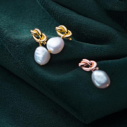 MloveAcc 100% Authentic 925 Sterling Silver Knot Earrings with Pearl for Women Luxury European Jewelry Gift