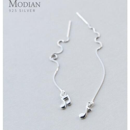 Modian High Quality 925 Sterling Silver Music Symbol Long Chain Drop Earrings for Women Sterling Silver Fashion Jewelry NEW