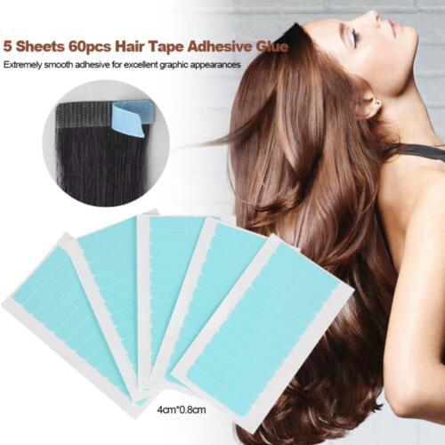1/5 Sheets 12/60pcs Hair Tape Adhesive Glue 4cm*0.8cm Double Side Tape Waterproof For Lace Wig Hair Extension Tool