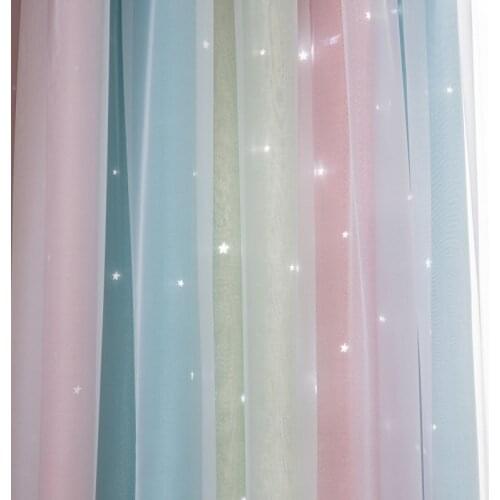 1PCS Color Starlight Curtains Color Striped Hollow Star Curtains Suitable For Childrens Girls Bedroom And Living Room