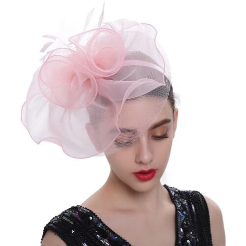1PC Women Fascinators Hat Flower Mesh Feathers Hat Girls Cocktail Tea Party Headwewar Headbands for Women Designer