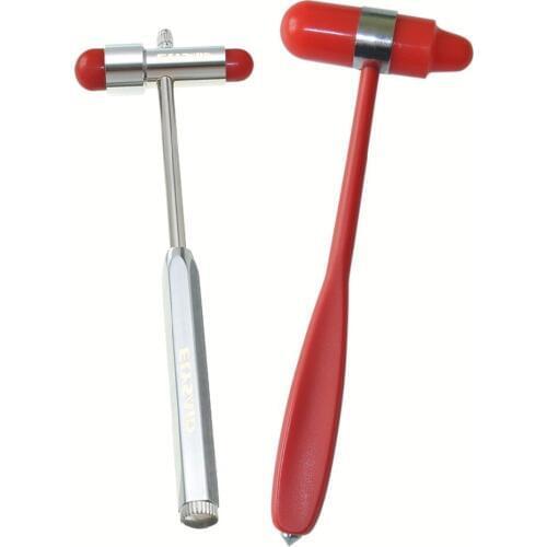 1pcs Stainless Steel Small Size Massage Diagnostic Neurological Check Tool & Red Big Size Rubber Medical Reflex Hammer With Nail