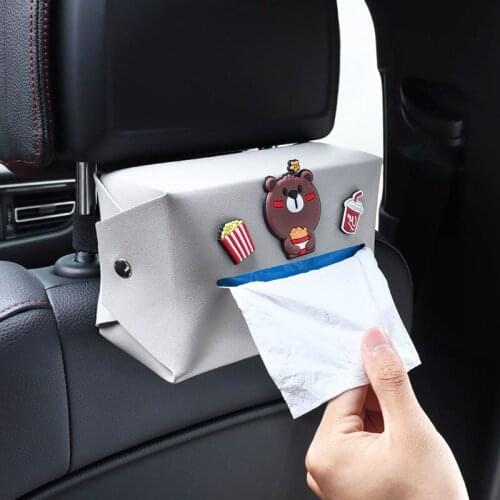 1Pcs Car Tissue Box Cartoon Leather Car Interior Supplies Seat Decor Accessories for Sun Visor Type Creative Paper Tissue Holder