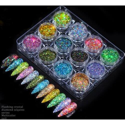 12pcs/set Nail Glitter Powder Dust Iridescent Flakes Sequins Gold Silver Super Shining Paillette Nail Art Manicure Decorations