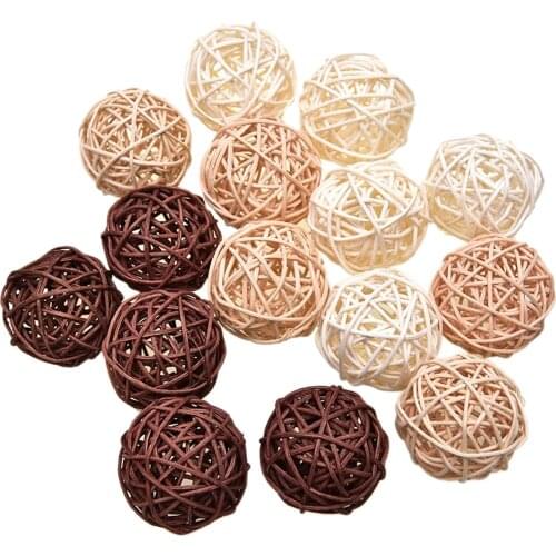 15pcs Wicker Rattan Balls Table Wedding Party Christmas Decoration, Diameter 2 Inch, Assorted Color