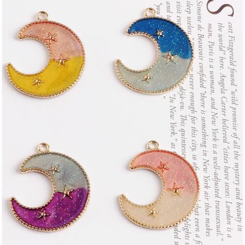 30pcs/lot alloy drop oil gold-color cartoon stars moon shape metal floating locket charms diy jewelry finding