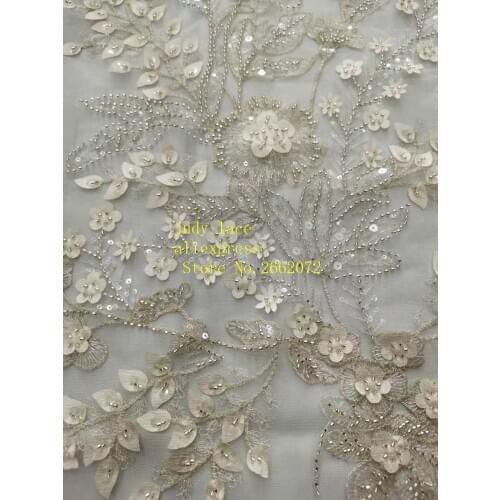 5yards/bag Silver sequins embroidered with beaded plant designs are used in high-end fabrics for wedding dresses LPX13