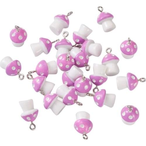 50pcs/lot Mini Violet Red Plastic Polka Dots Mushroom Charms Pendant Earring Keychain DIY Handmade Jewelry Making Gift