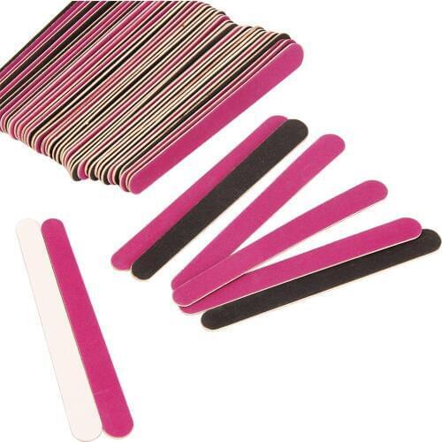 50Pcs Mini Nail Files 180 Wooden Disposable Black Purple White Sanding Polishing Buffer Salon Manicure Double Sided Thick Stick