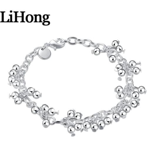 925 Sterling Silver Jewelry Bracelet Smooth Grape Beaded Chain Bracelet Suitable For Female Charm Engagement Party Wedding Fashi