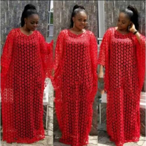 New African Fashion Womens Guipure Cord Lace Abaya Stylish Dashiki Loose Long Dress And Inside 2-Piece Free Size Bust 132CM