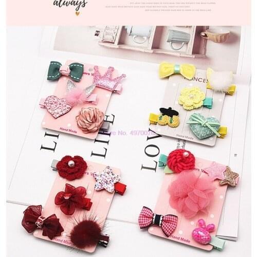 DHL 200set 5pcs/set girls flowers cartoon hairpins kids Animal Bow SAFE Barrettes Headwear