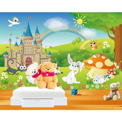 Beibehang Custom Kids Room Background 3D Wallpaper Cartoon Rainbow Mushroom White Rabbit Photo 3d Wallpaper mural papier peint