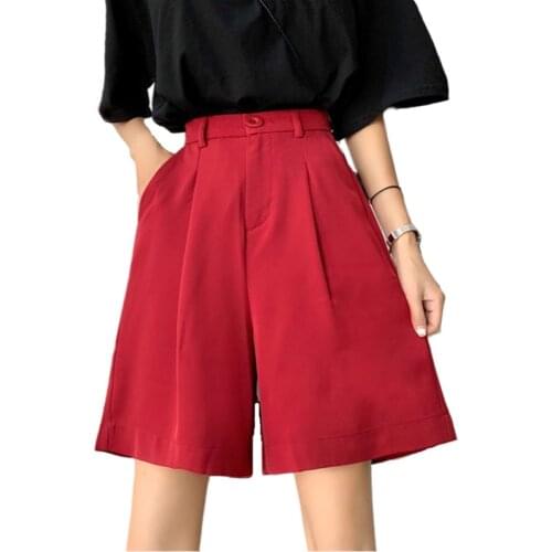 Plus Size Bermuda Shorts Female Casual Summer Red Shorts Women Loose Women Elastic Waist Straight Shorts