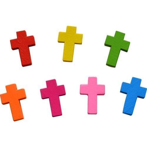 20pcs DIY Jewelry Making Accessories Cartoon Wooden beads Carved Cross Mix Color Church Jewelry Bracelet Making Findings