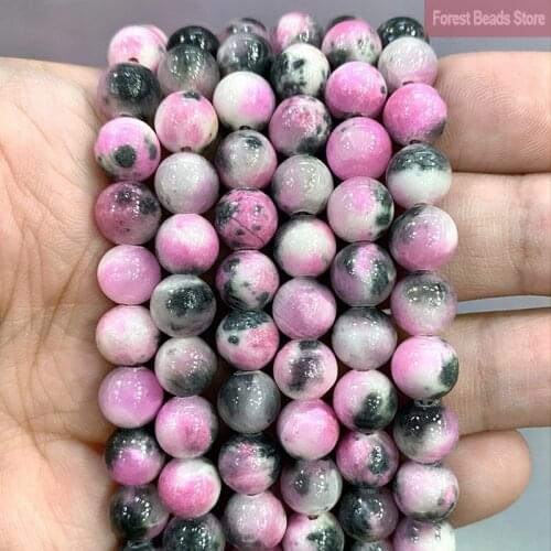 Pink Black Persian Jades DIY Jewelry Making Round Loose Beads Natural Stone for Accessories Earrings Bracelets 15'' 6/8/10/12mm