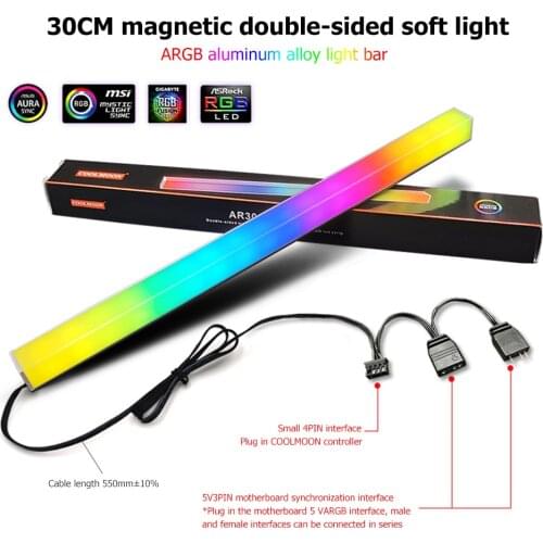 30cm Aluminum alloy RGB PC Case LED Strip Magnetic Computer Light Bar 5V/3PIN Small 4Pin ARGB Motherboard Light-Strip