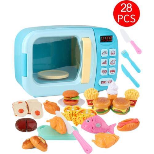 Children Toy Kitchen Microwave Play Set Electric Timing Simulation Kitchen Ware Pretend Play Set for Kids Birthday Gift