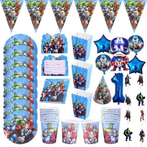 The Avengers Design Boys Birthday Party Decorations Balloon Paper Cups Plates Baby Shower Disposable Tableware Supplies