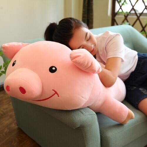 Dorimytrader 90cm Large Soft Lovely Cartoon Lying Pig Plush Pillow 35'' Cute Stuffed Animal Piggy Doll Kid Lover Gift DY60213