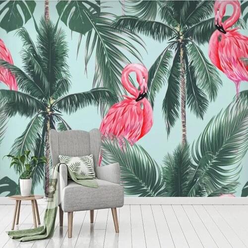 Milofi custom photo wallpaper flamingo tropical tree plant background wall decoration mural wallpaper