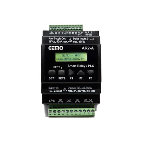 AR2-A-24VDC-8D-RTC Gemo Rail Mount Smart Relay / PLC Programmable with Ladder Logic + Real Time Clock Power Supply: 18...32VdC