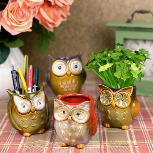 Owl Shaped Ceramic Small Ornaments Handicrafts Living Room Desktop Decoration Craft Flower Pot Pen Holder Home Decor Accessories