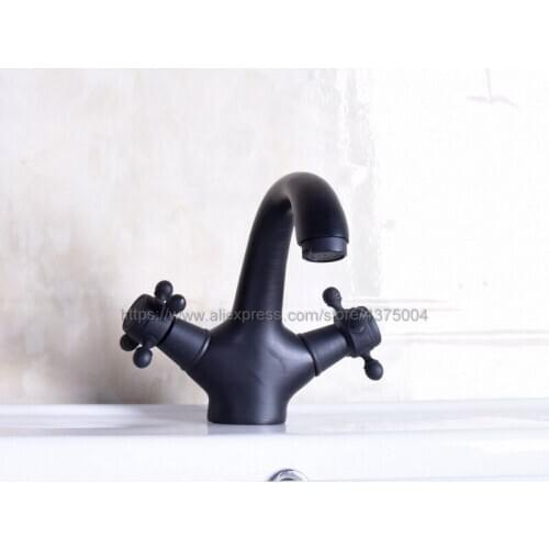 Black Oil Rubbed Brass Bathroom Sink Faucet Basin Mixer Tap Double Cross Head Handle Finish Hot and Cold Water Mixer Tap Nnf251