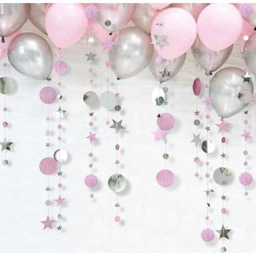 4m Twinkle Paper Garland Rose Gold Star Round Shape Flash Banner For Birthday Party Decorations Wedding Home Decor