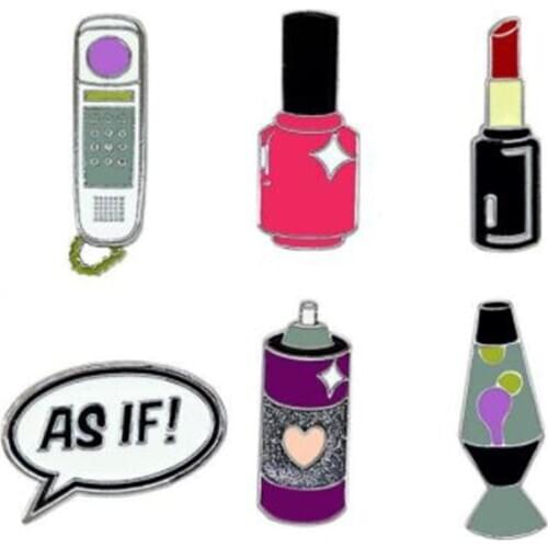 WKOUD Cartoon Letter AS IF Phone Lipstick Cute Metal Brooch Pins Button Pins Enamel Pins sweater accessories Jewelry Gift